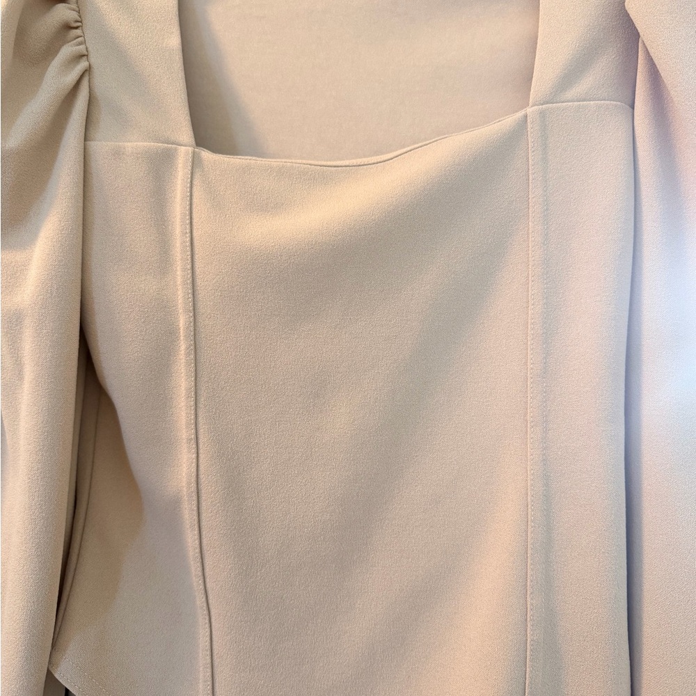 Boohoo Cream Square Neck Long Sleeve Blouse